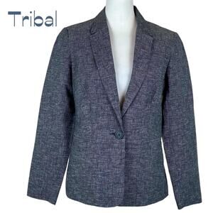 Tribal Navy Linen Blend Career Academia Prep Jacket Blazer NWOT Size 6